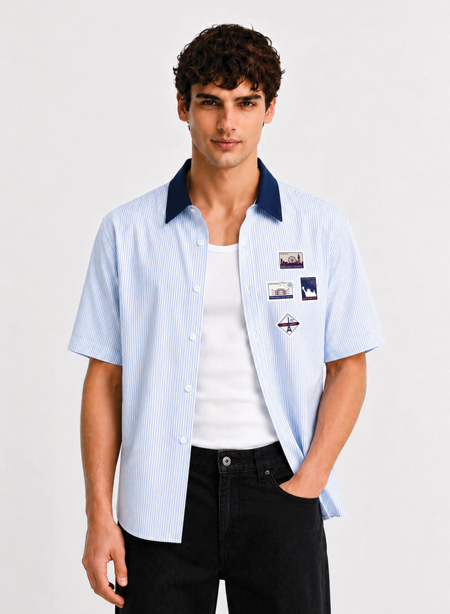 Men Blue Striped Casual Shirt
