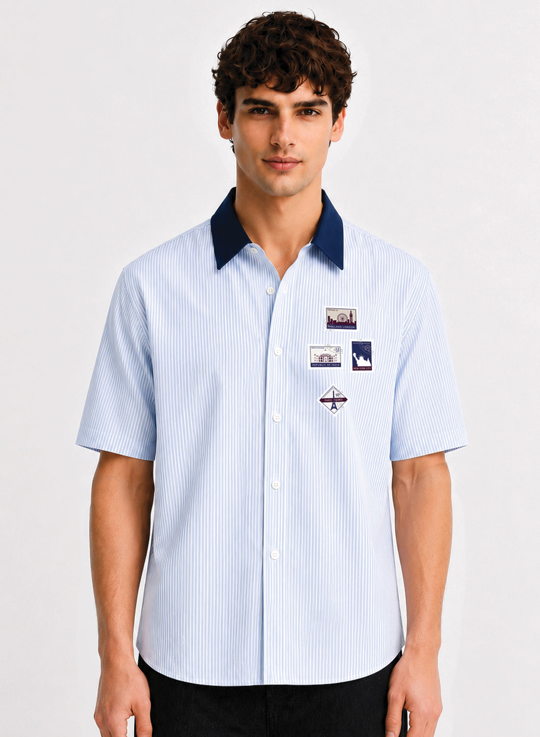 Men Blue Striped Casual Shirt