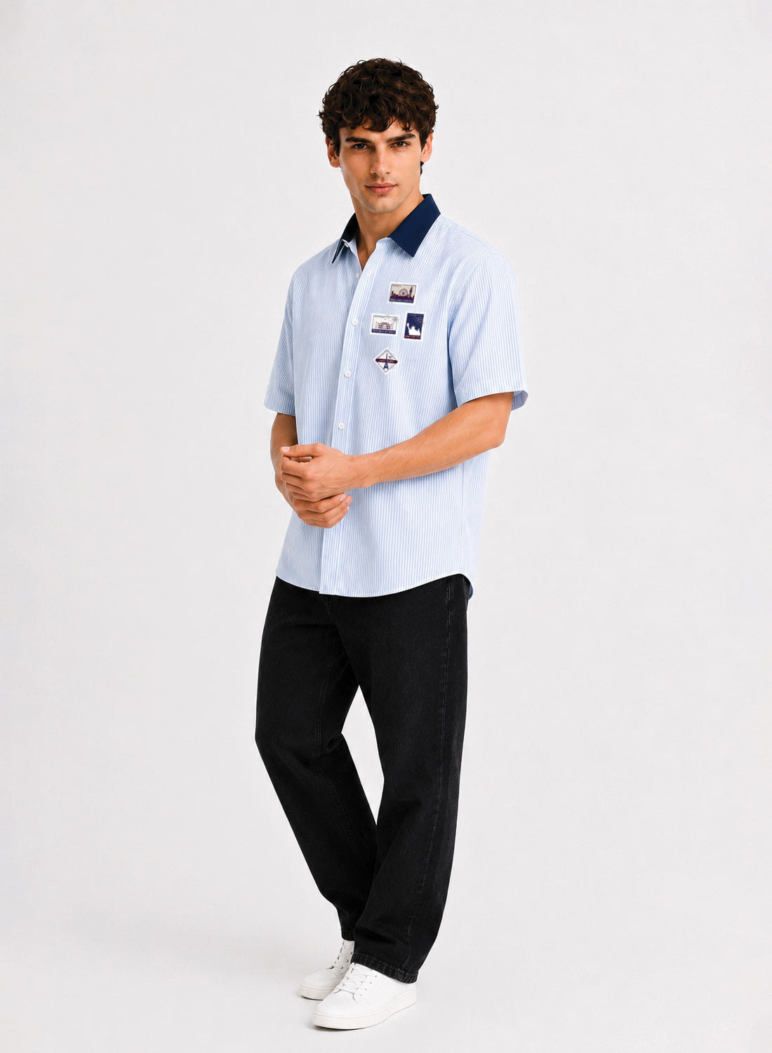 Men Blue Striped Casual Shirt