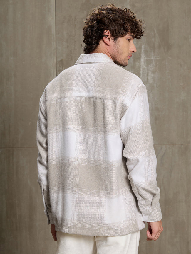 Men Beige Buffalo Check Oversized Shirt