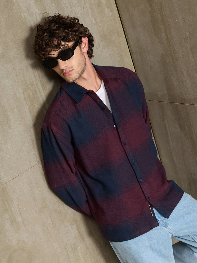 Men Burgundy Buffalo Check Shirt