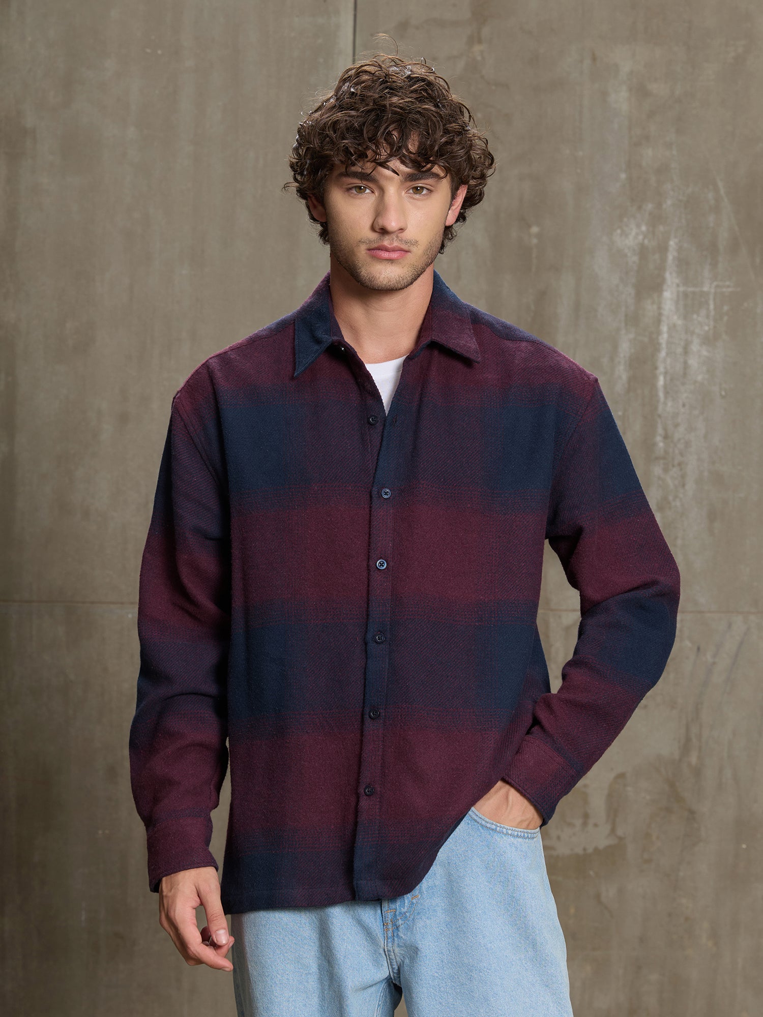 Men Burgundy Buffalo Check Shirt