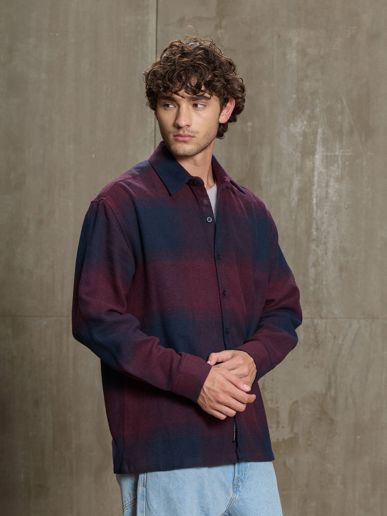 Men Burgundy Buffalo Check Shirt