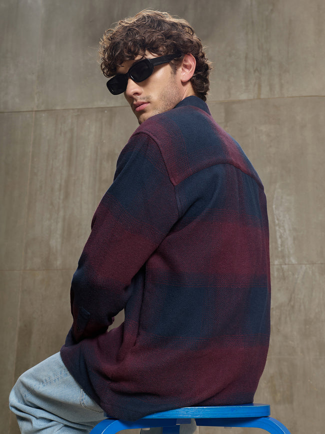 Men Burgundy Buffalo Check Shirt