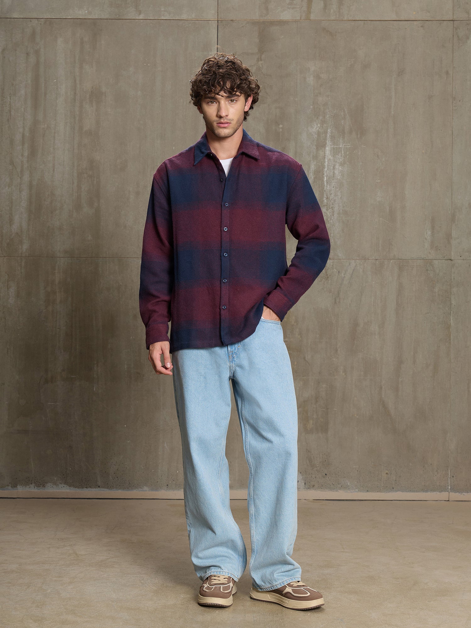Men Burgundy Buffalo Check Shirt