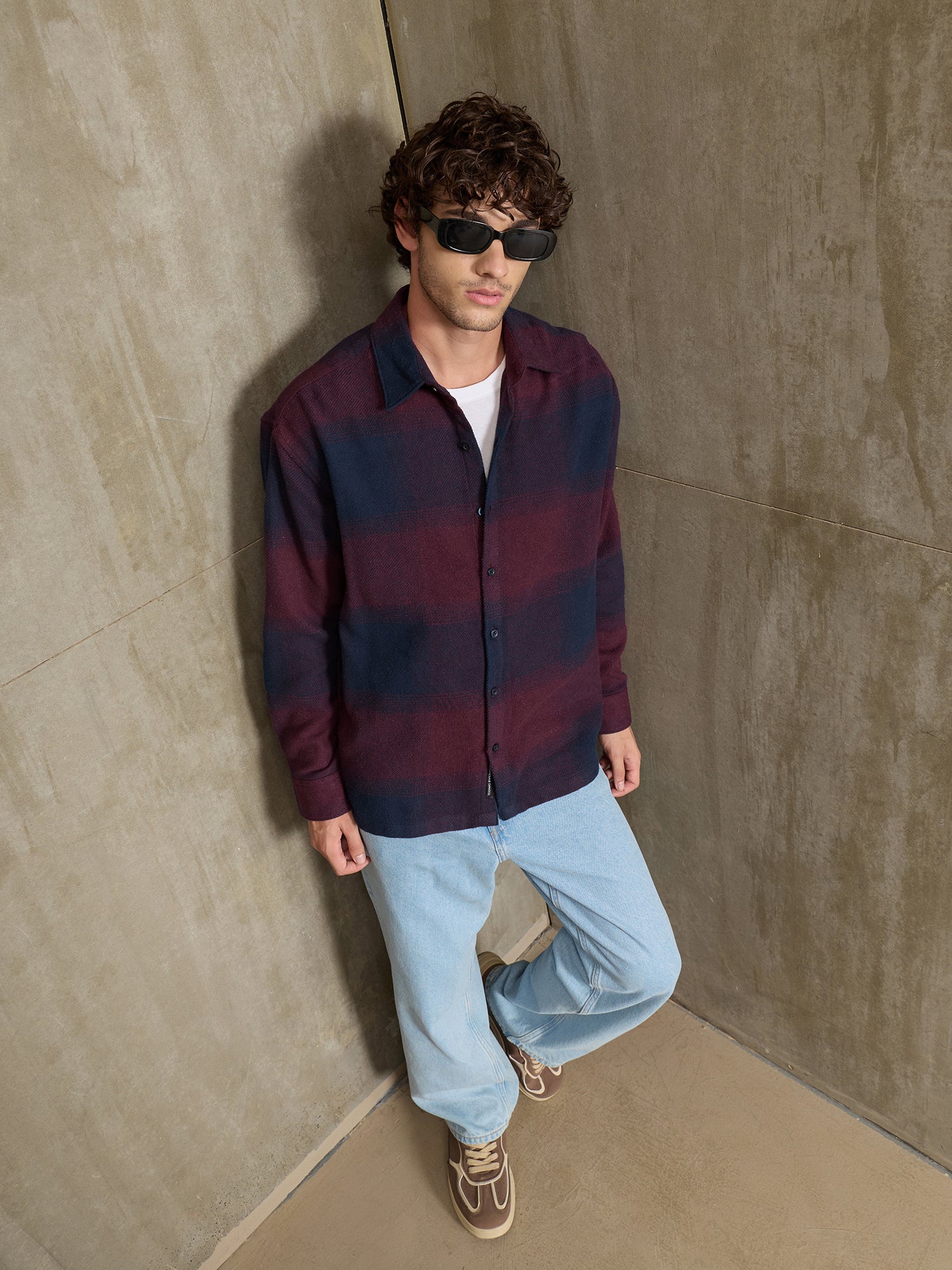 Men Burgundy Buffalo Check Shirt