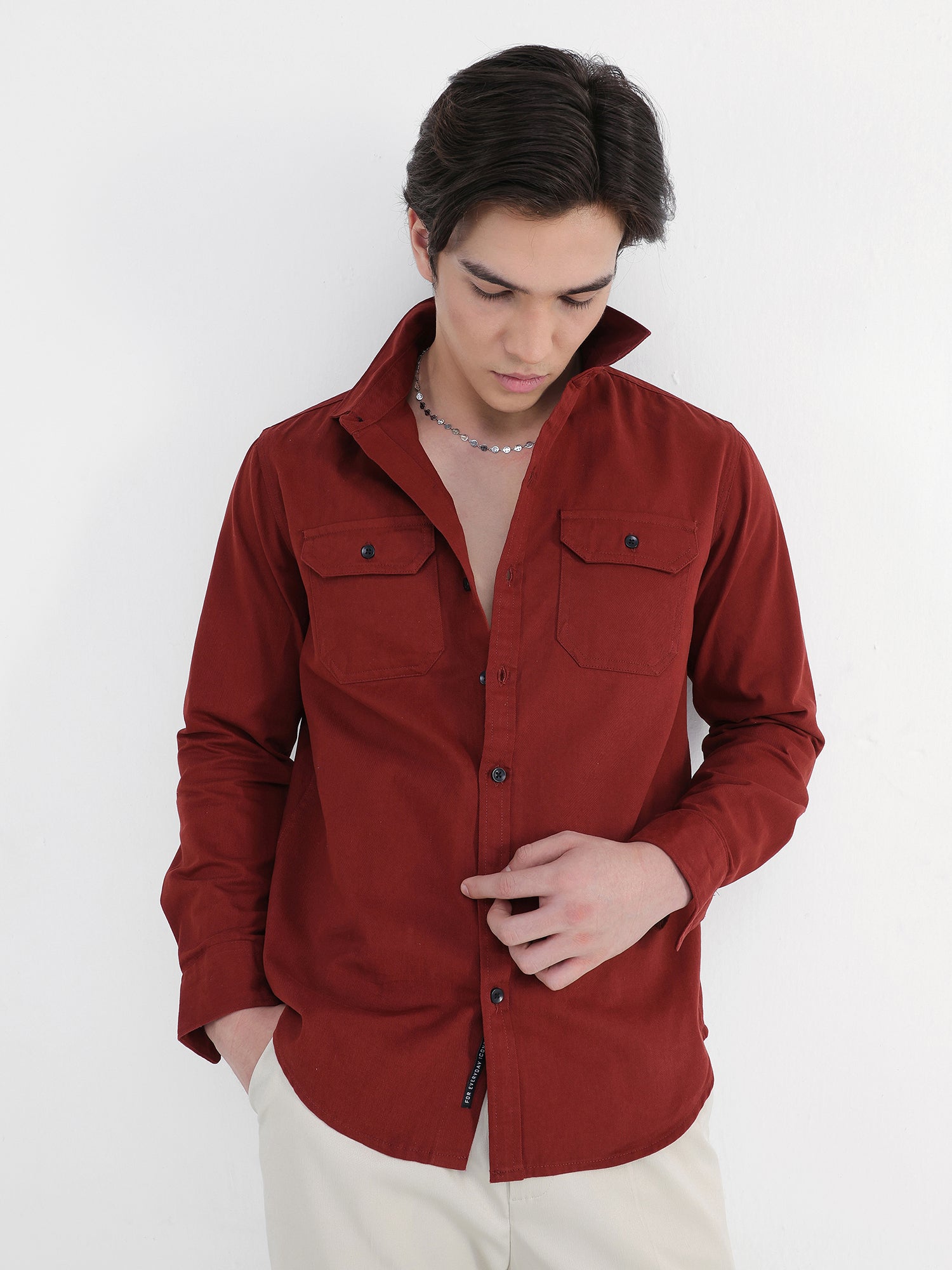Men Red Twill Flap pocket Shirt