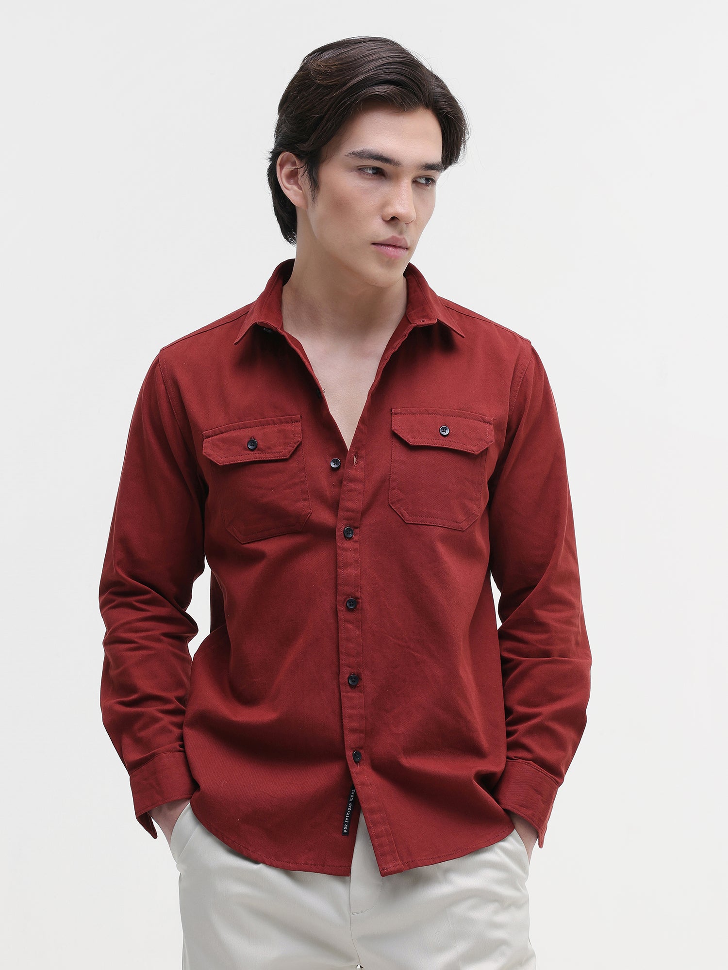 Men Red Twill Flap pocket Shirt