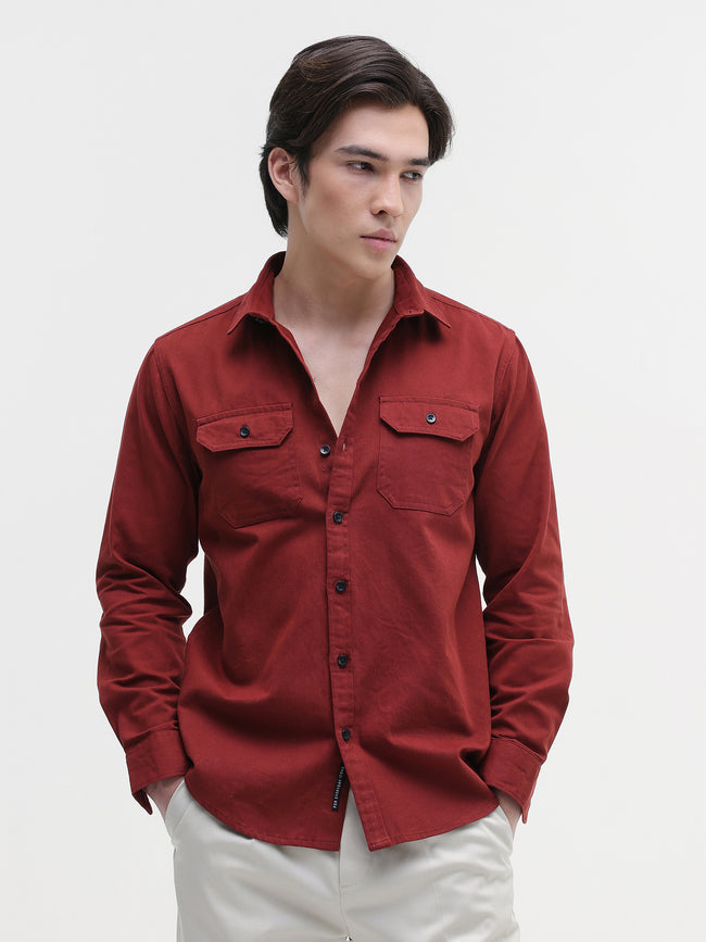 Men Red Twill Flap pocket Shirt