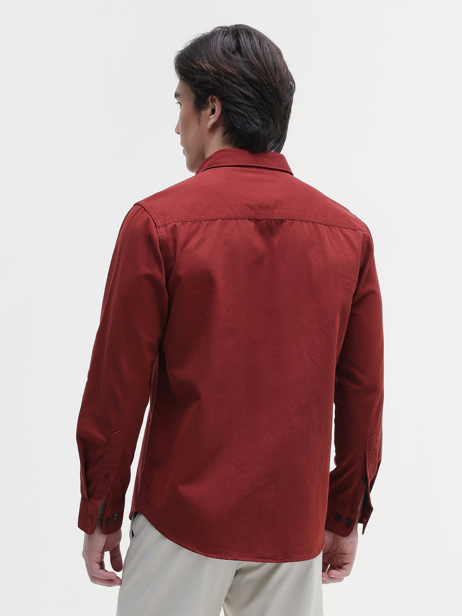 Men Red Twill Flap pocket Shirt