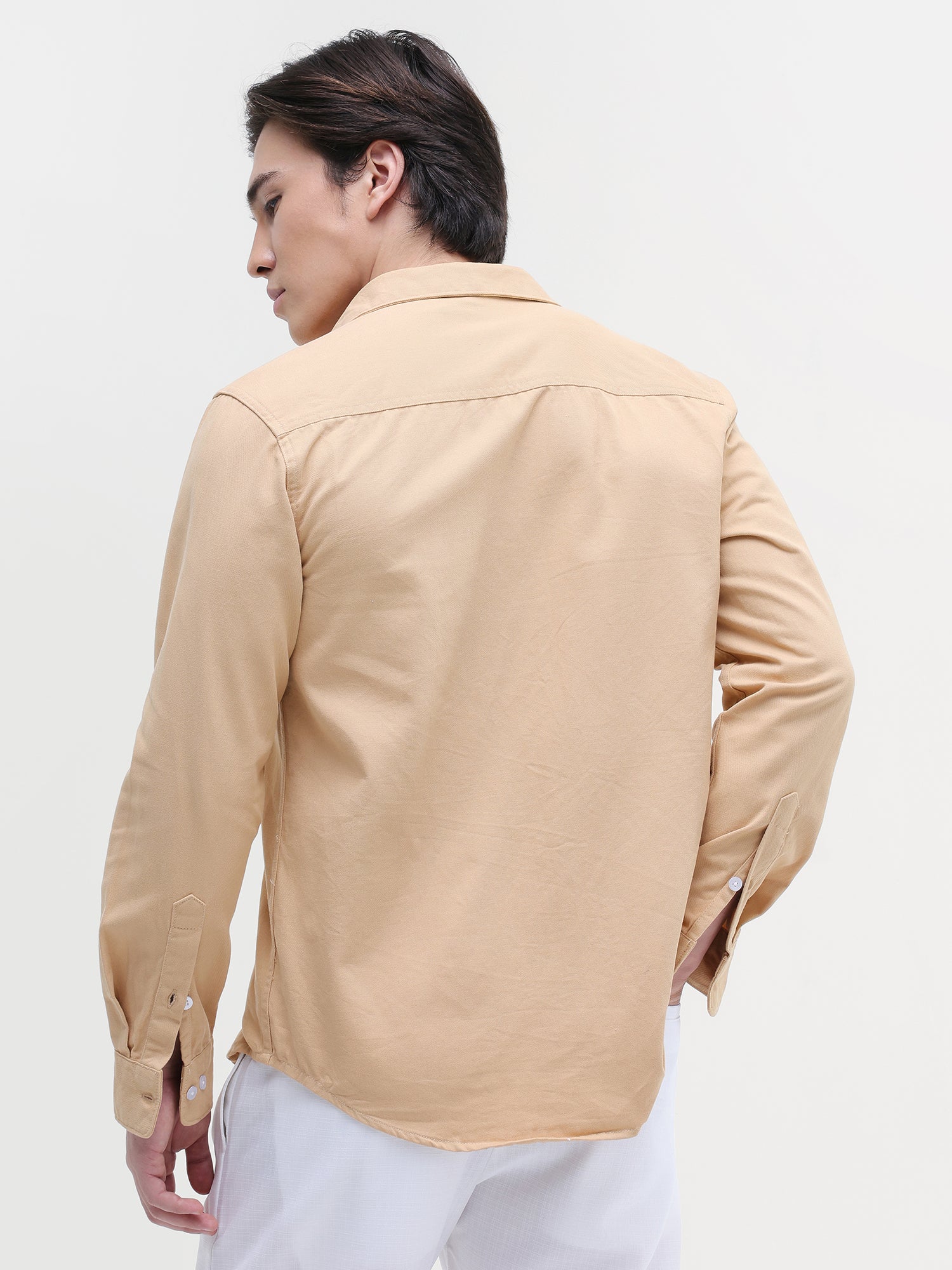 Men Beige Twill Flap Pocket Shirt