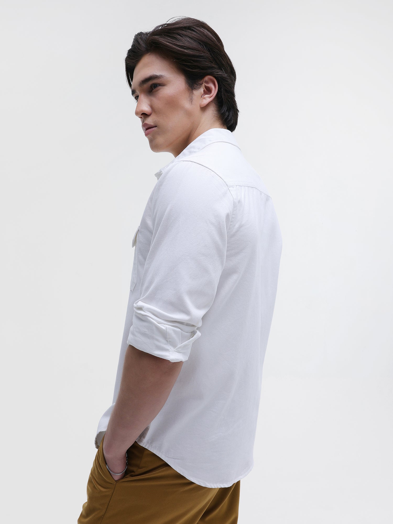 Men White Twill Flap Pocket Shirt