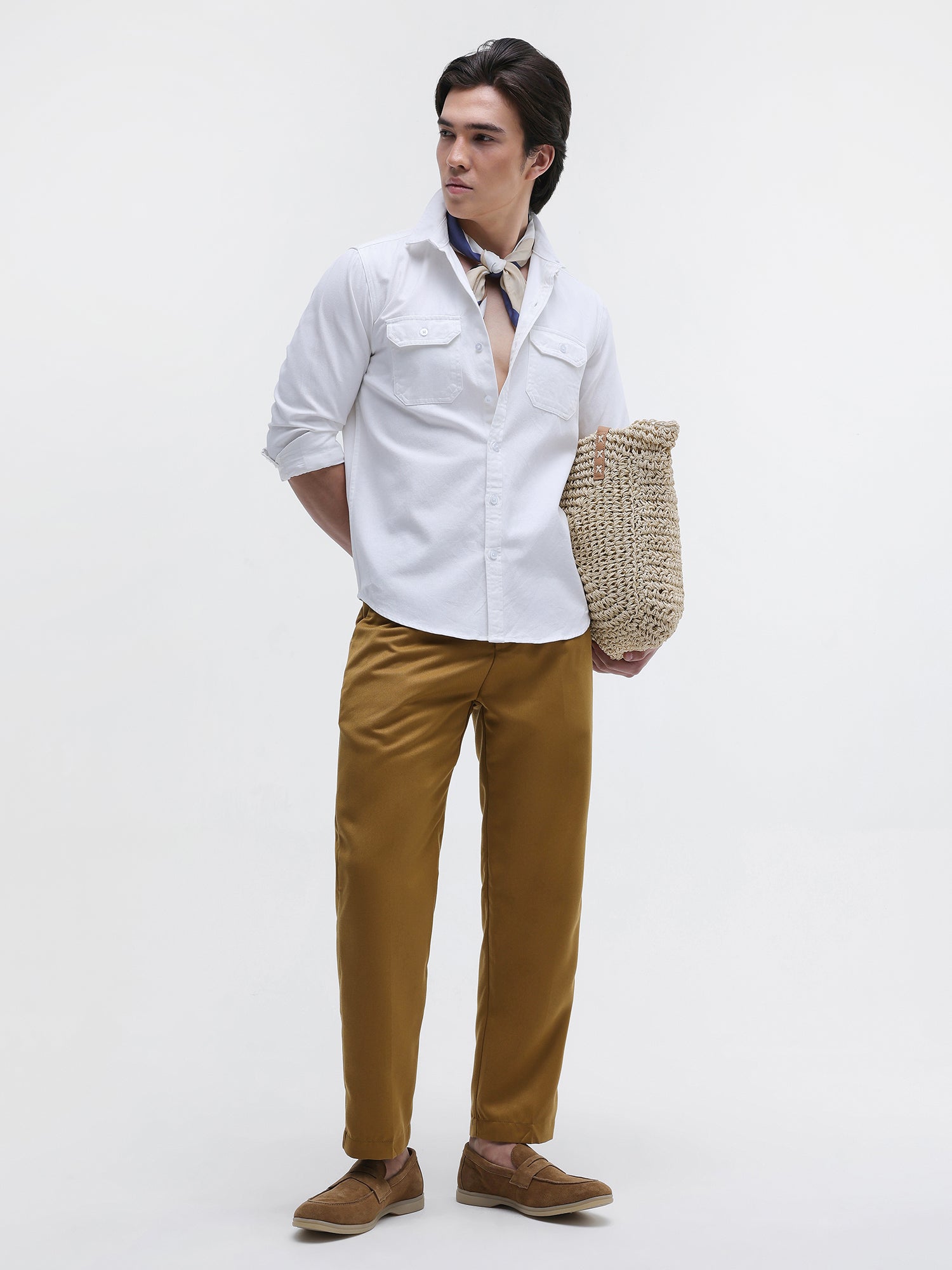 Men White Twill Flap Pocket Shirt