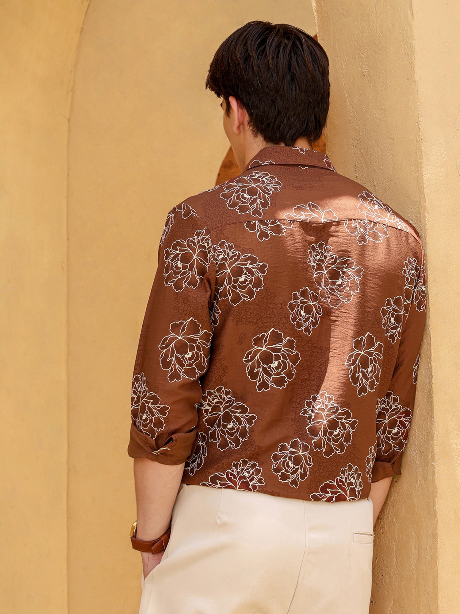 Men Brown Floral Print Shirt