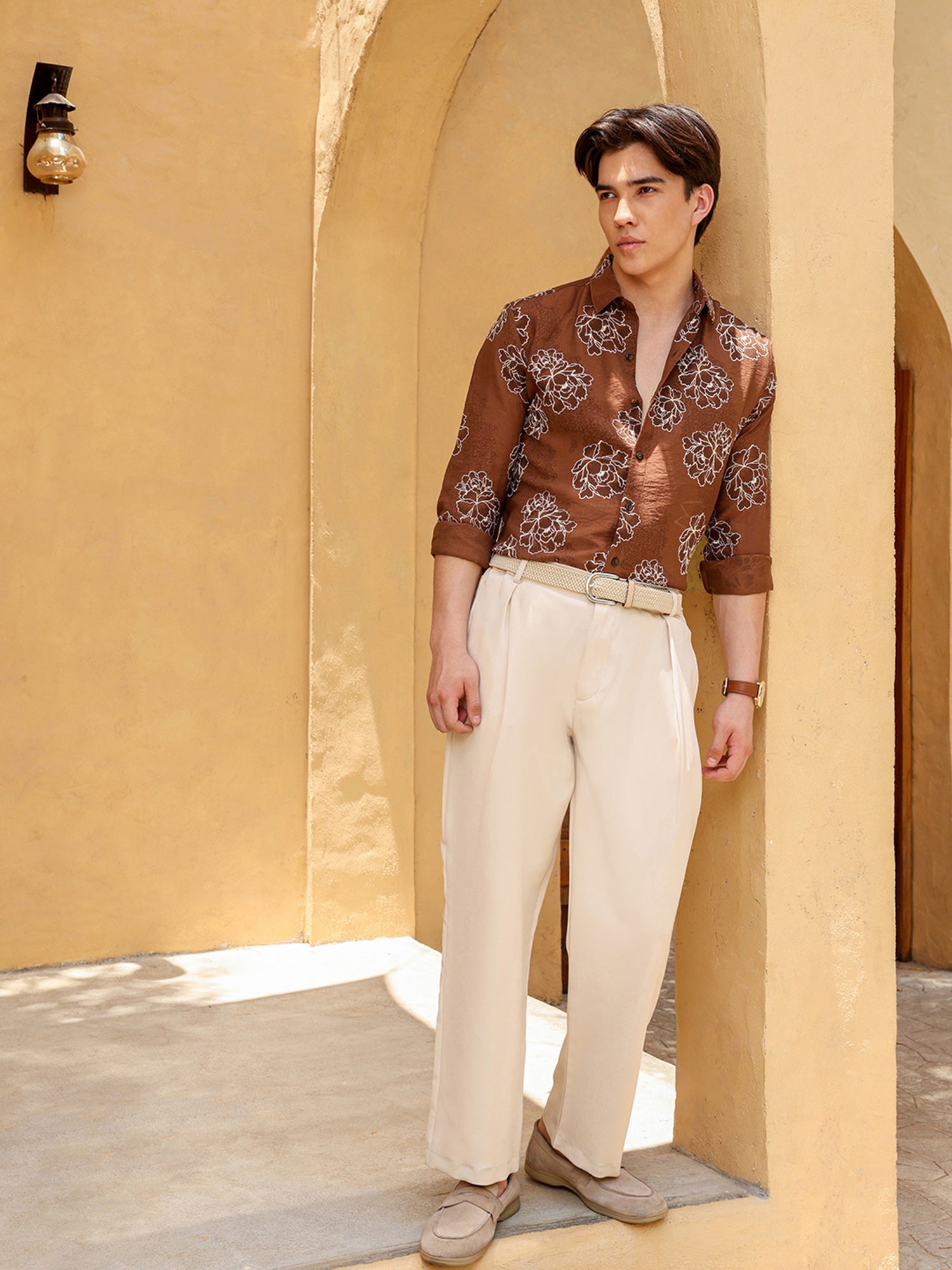 Men Brown Floral Print Shirt