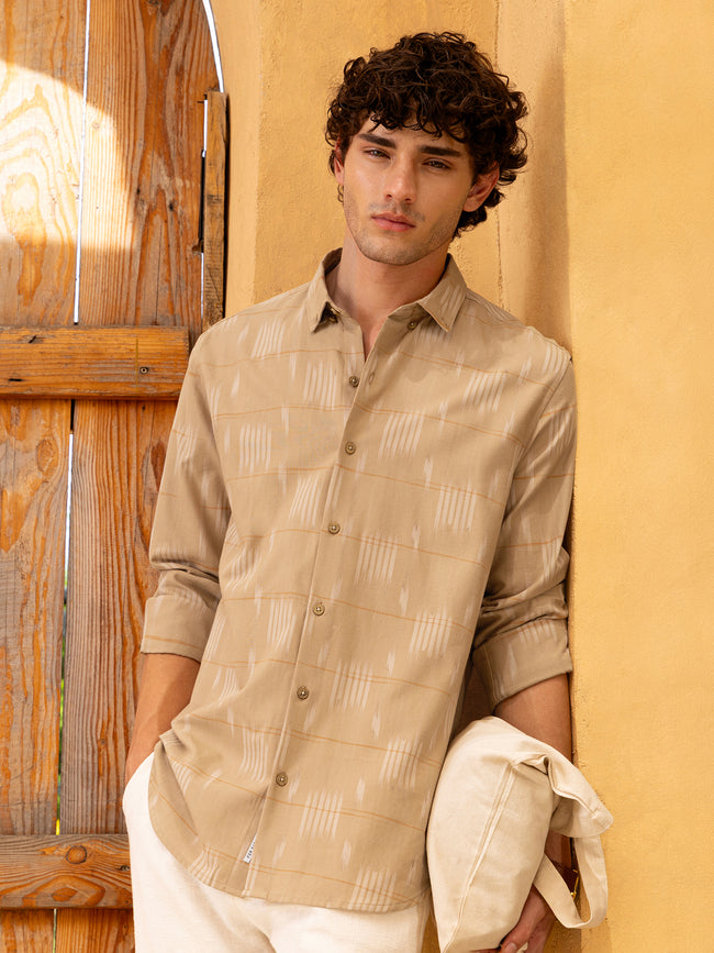Men Khaki Yarn Dyed Shirt