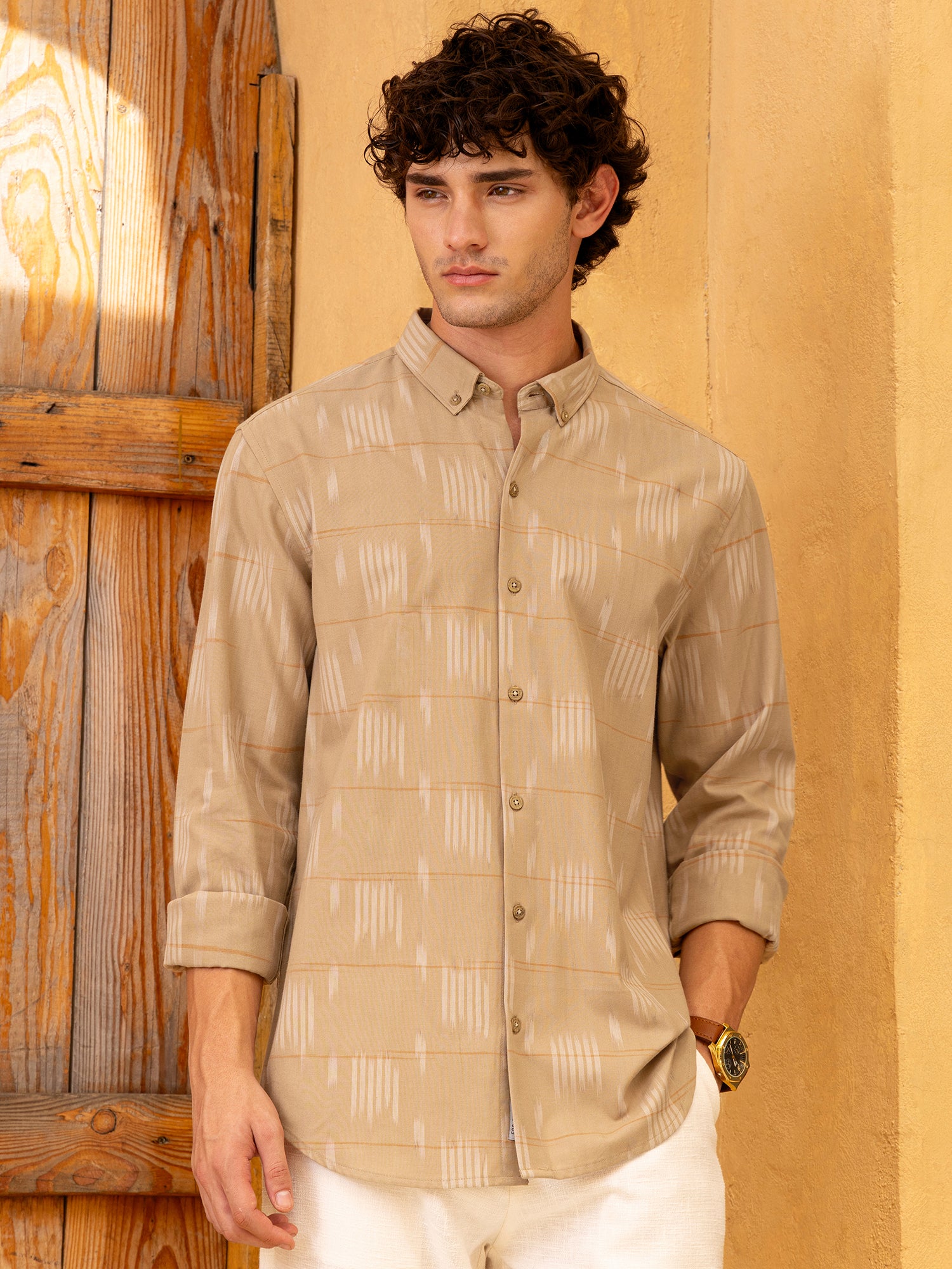 Men Khaki Yarn Dyed Shirt