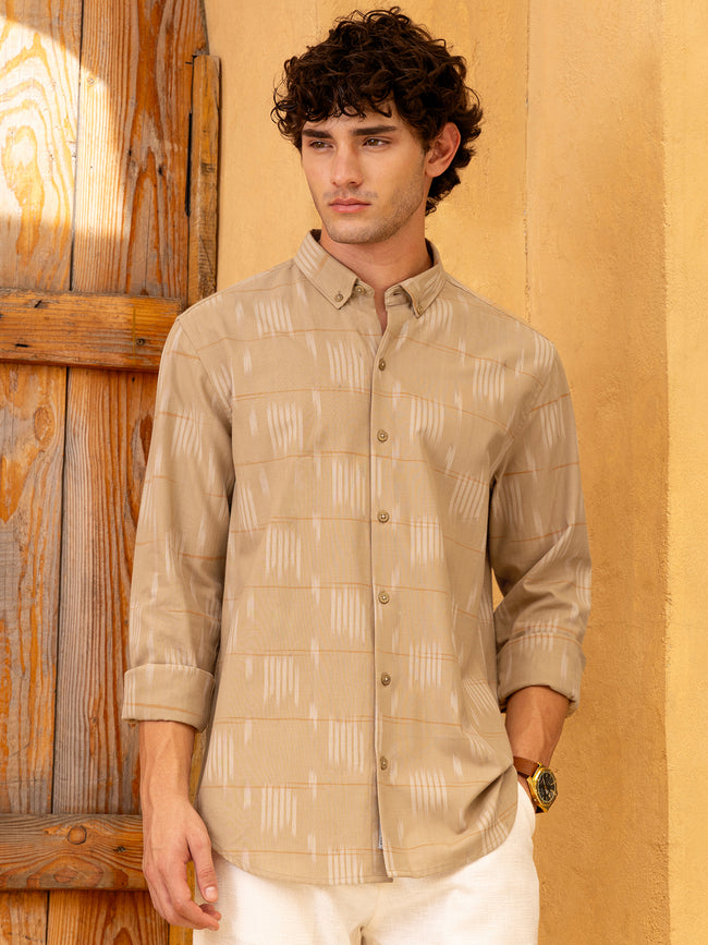Men Khaki Yarn Dyed Shirt