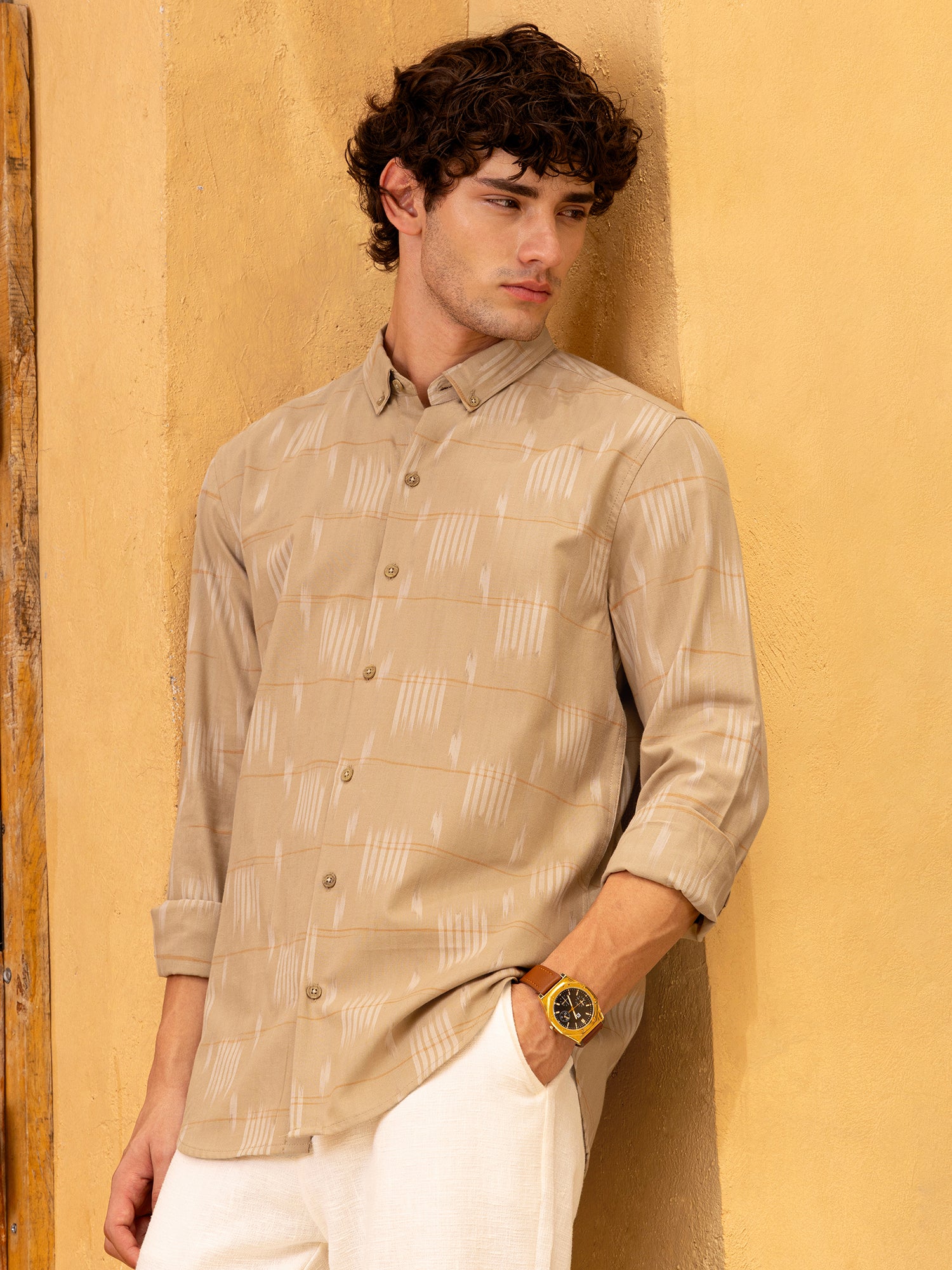 Men Khaki Yarn Dyed Shirt