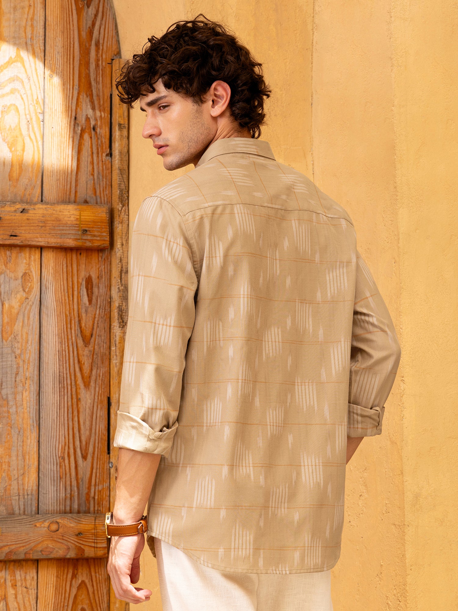 Men Khaki Yarn Dyed Shirt