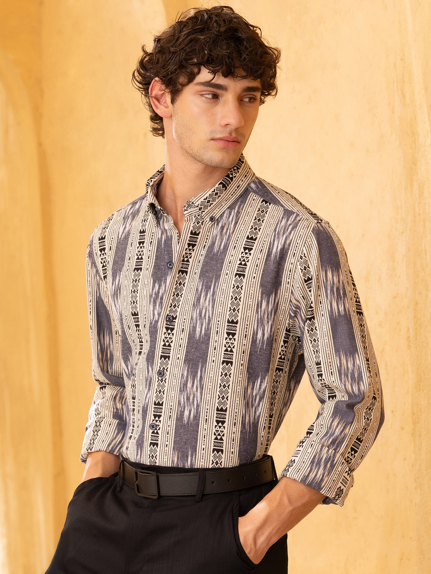 Men Blue Jacqurad Shirt