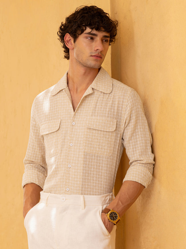 Men Beige Double Cloth Shirt