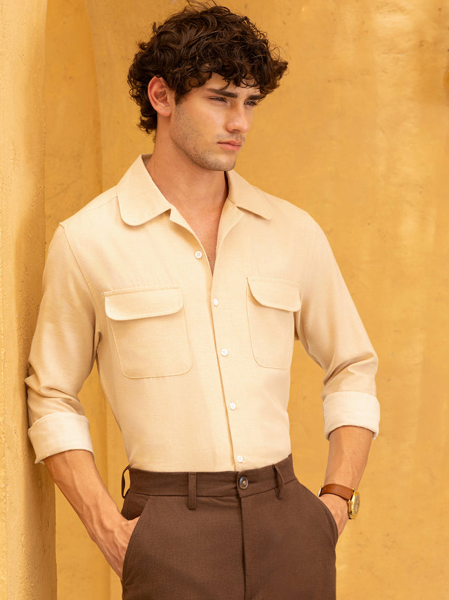 Men Beige Flap pocket Shirt