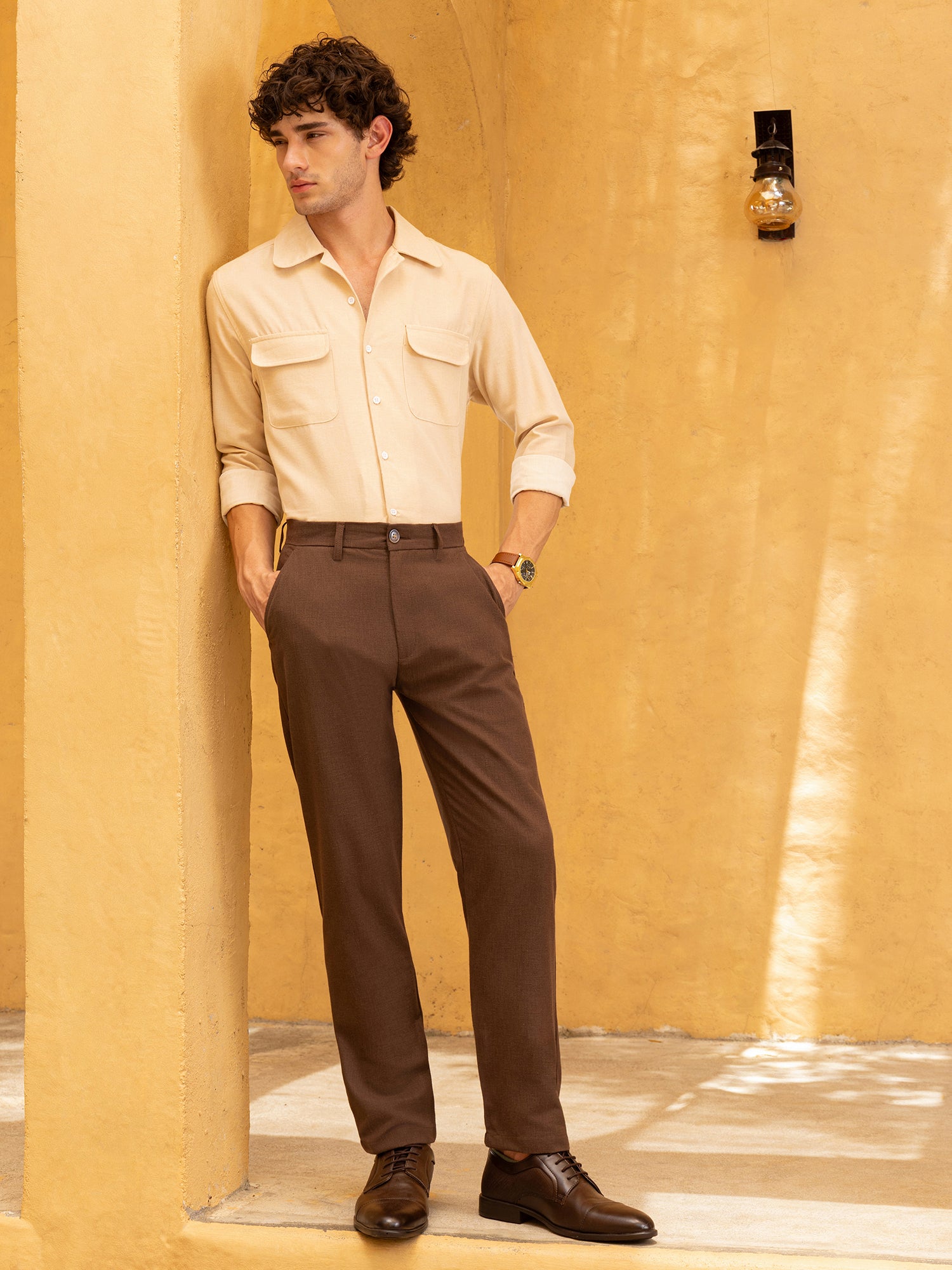 Men Beige Flap pocket Shirt