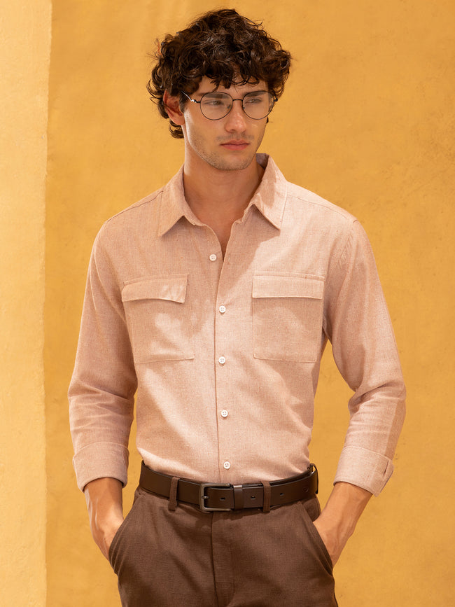 Men Pink Flap pocket Shirt