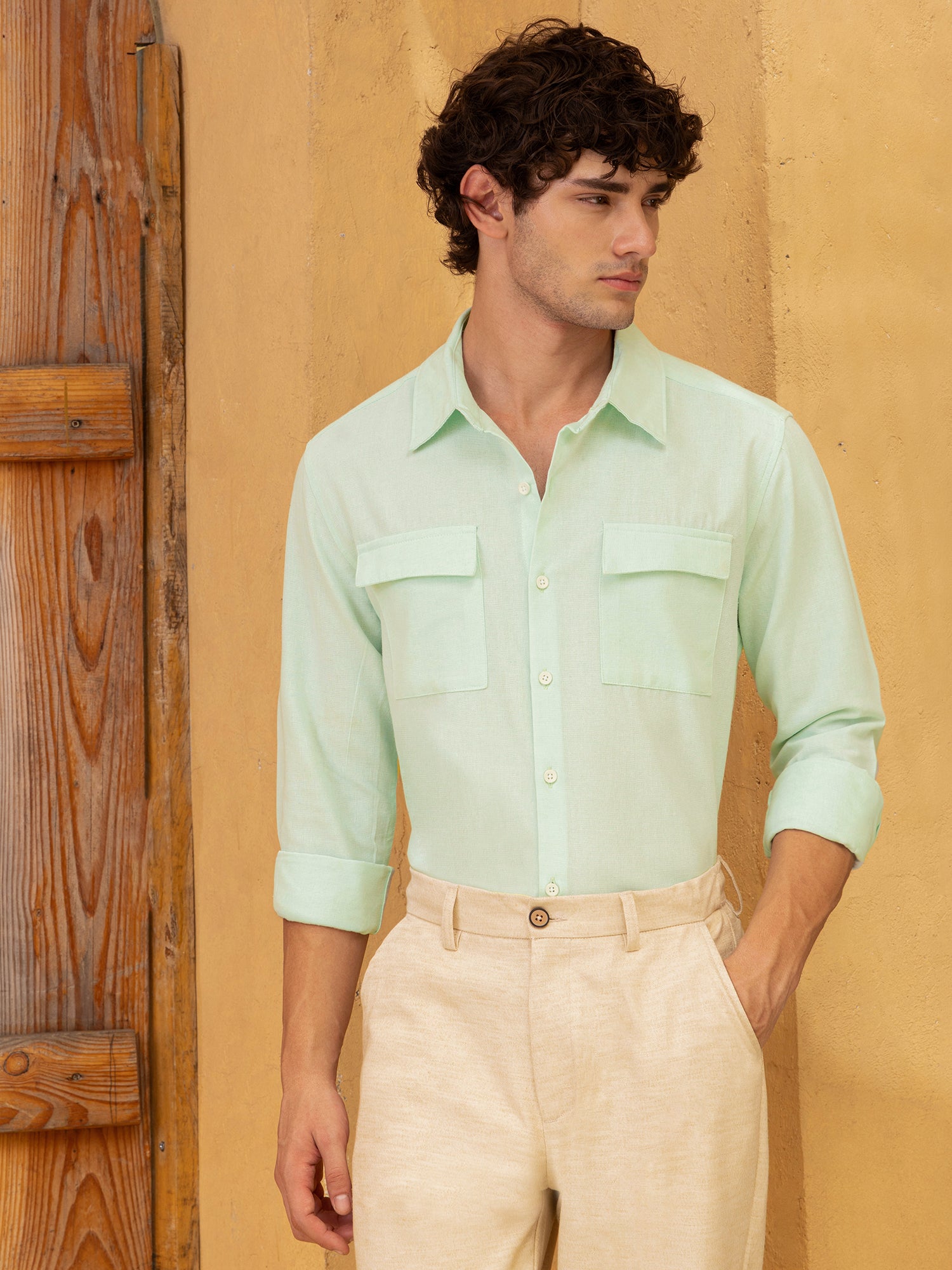 Men Green Flap pocket Shirt