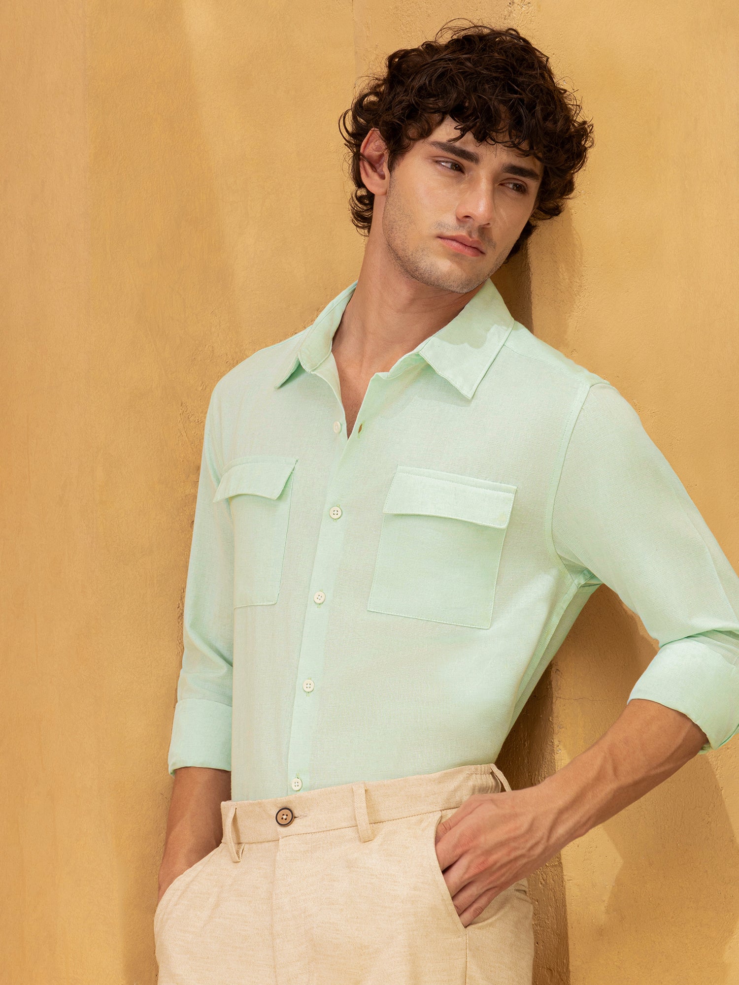 Men Green Flap pocket Shirt