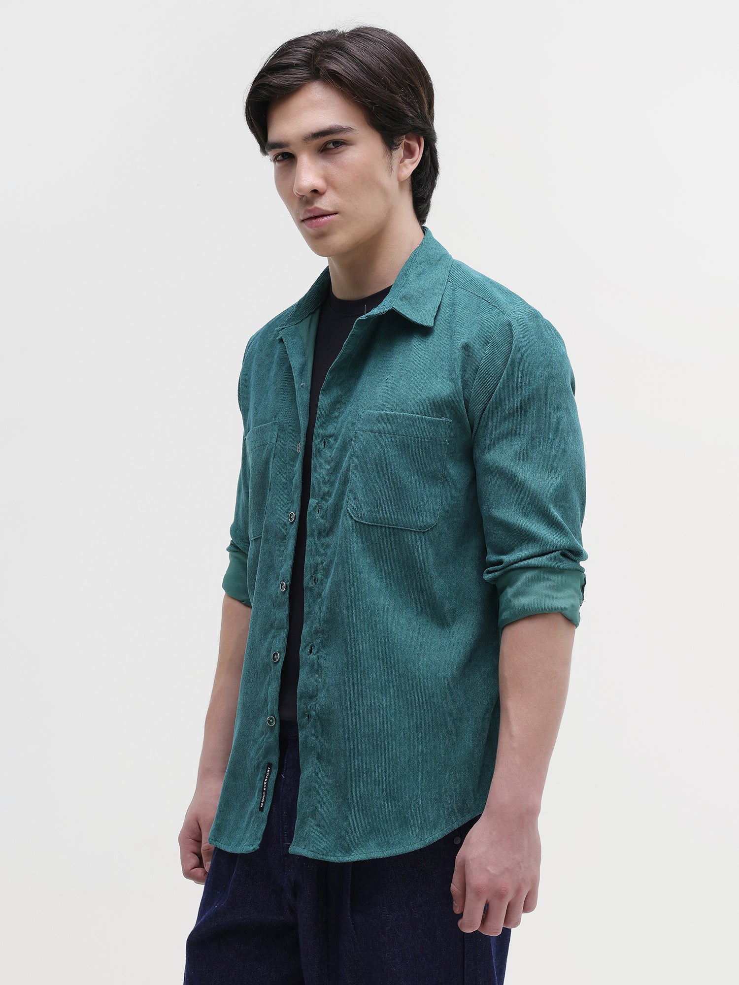 Men Green Corduroy Shirt