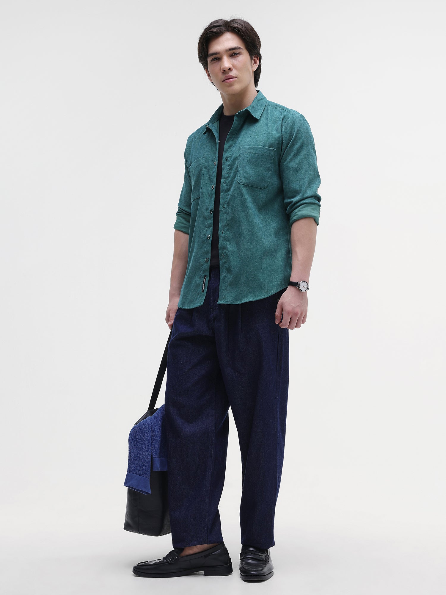 Men Green Corduroy Shirt