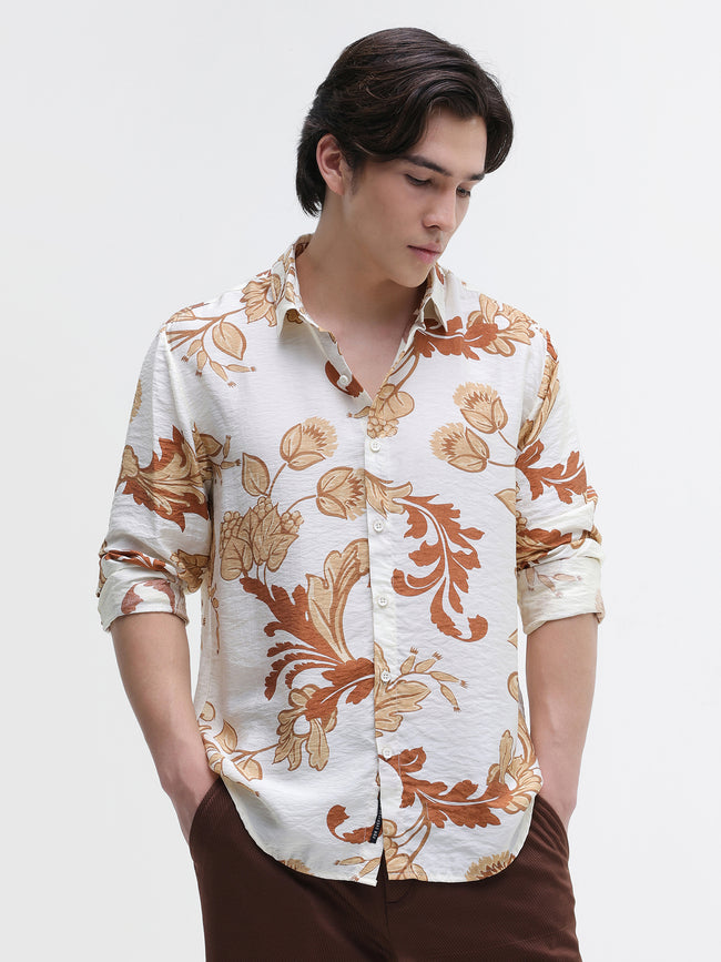 Men White All over Print Shirt