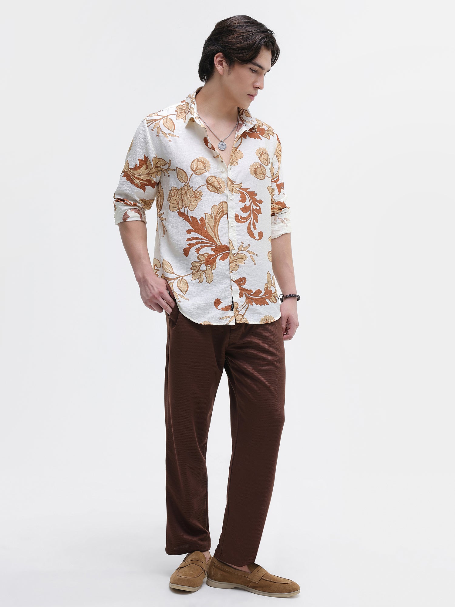 Men White All over Print Shirt