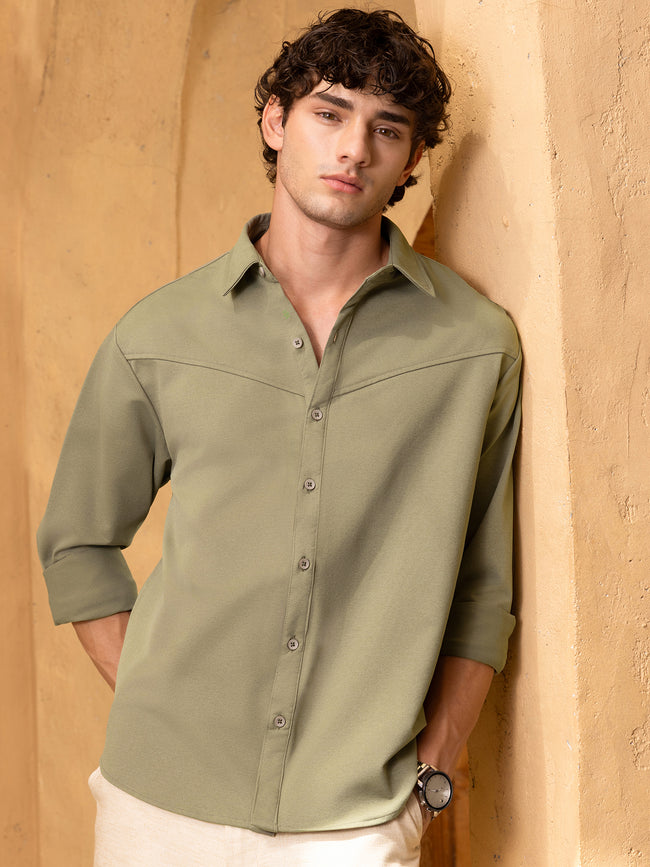 Men Olive Solid Oversized Shirt