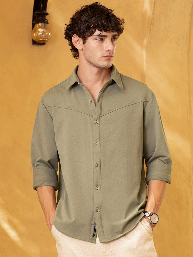 Men Olive Solid Oversized Shirt