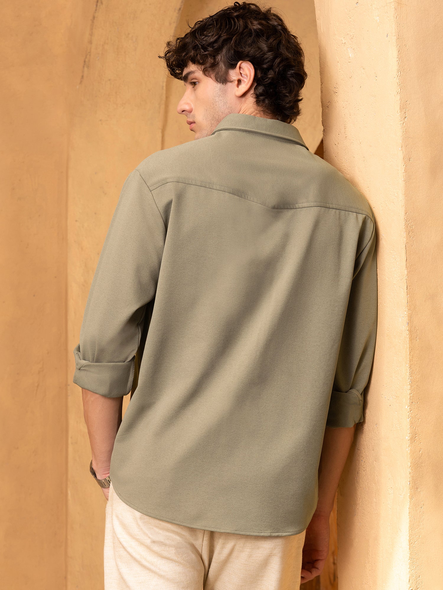 Men Olive Solid Oversized Shirt