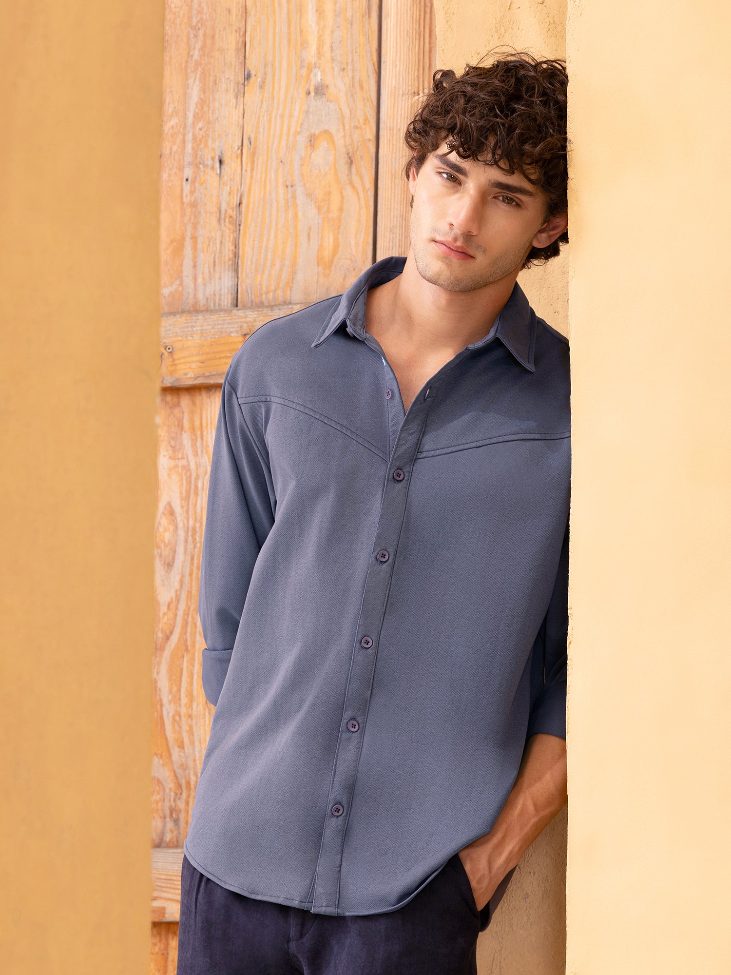 Men Blue Solid Oversized Shirt