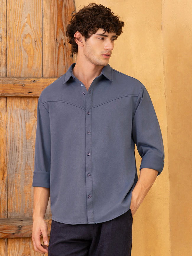 Men Blue Solid Oversized Shirt