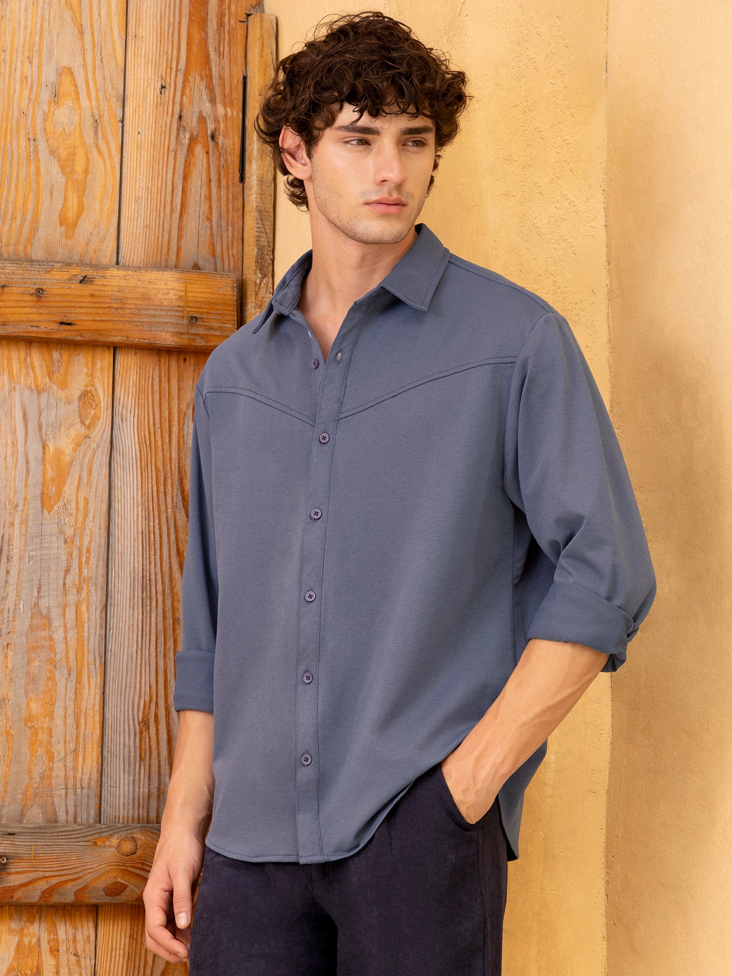 Men Blue Solid Oversized Shirt