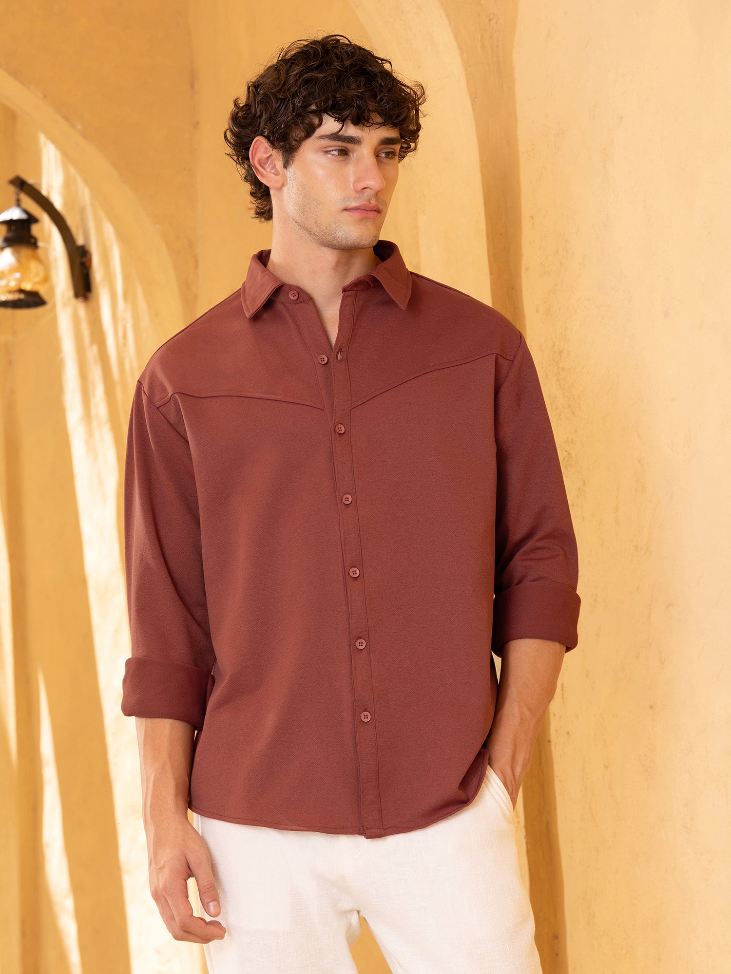 Men Rust Solid Casual Shirt