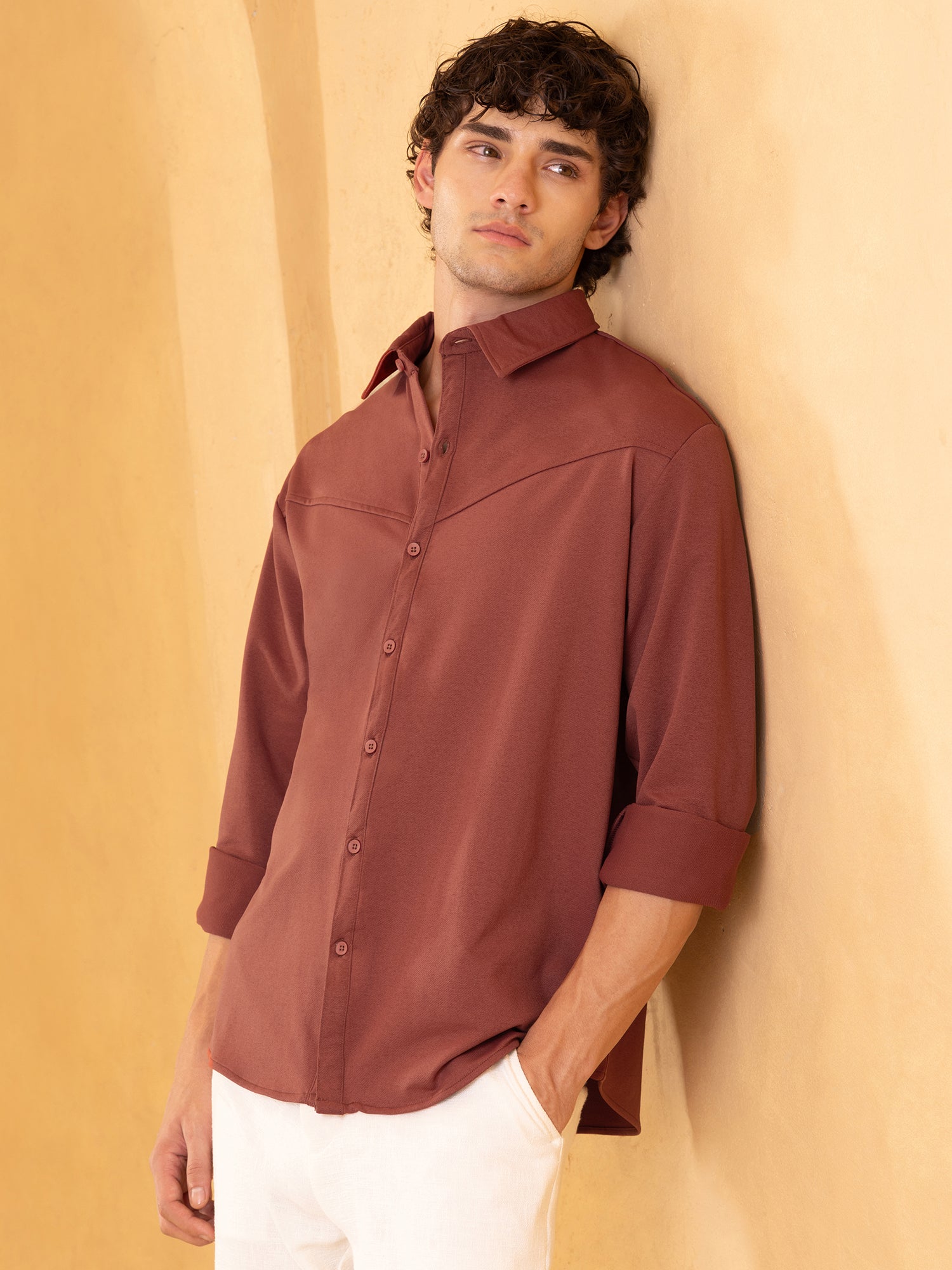 Men Rust Solid Casual Shirt