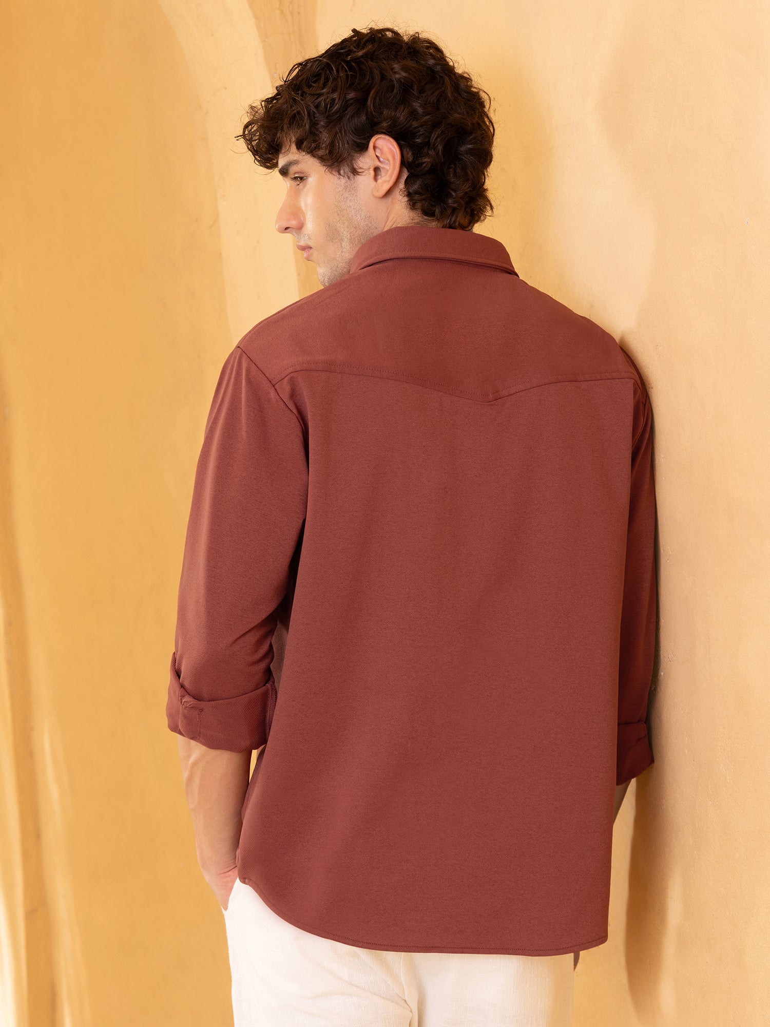 Men Rust Solid Casual Shirt