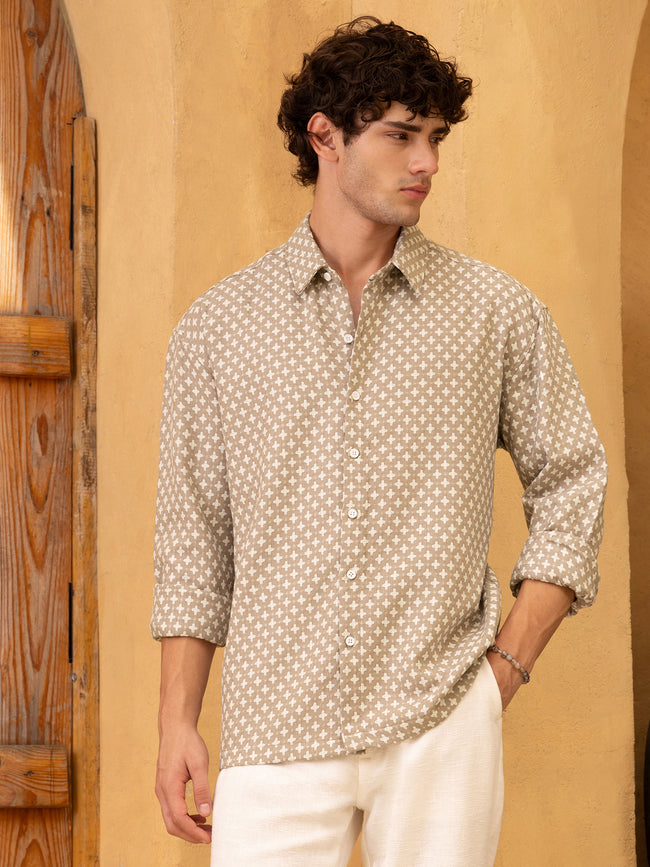 Men Beige Yarn dyed jacquard Shirt