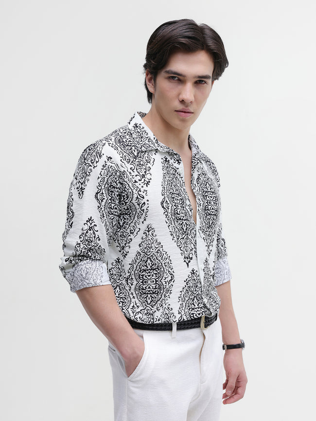 Men White All over Print Shirt