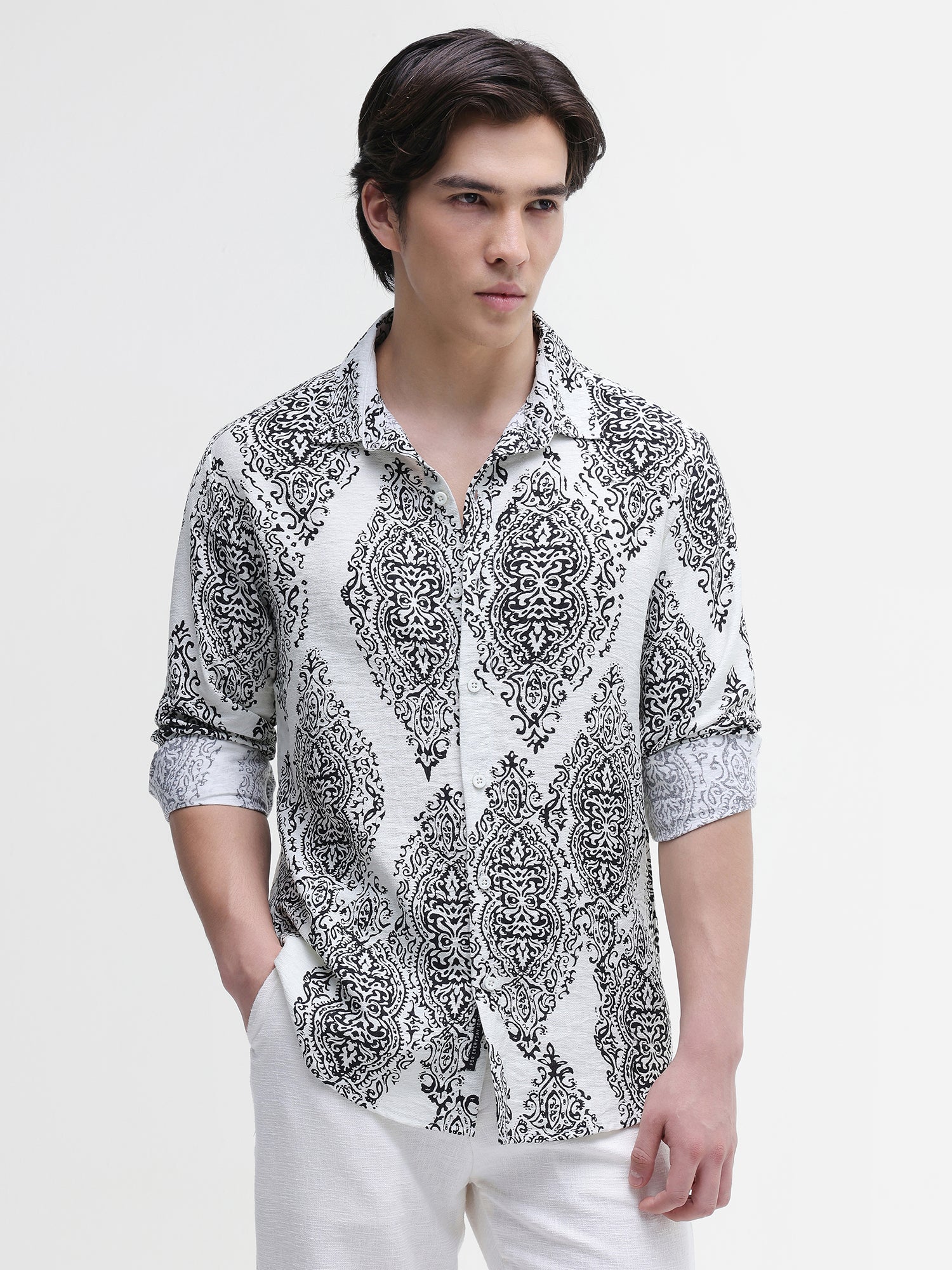 Men White All over Print Shirt