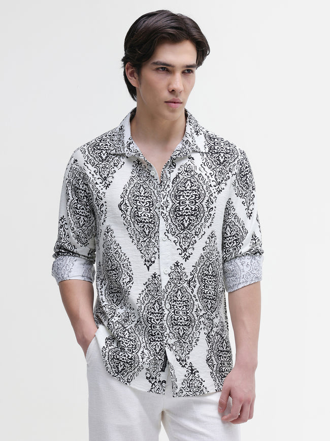 Men White All over Print Shirt