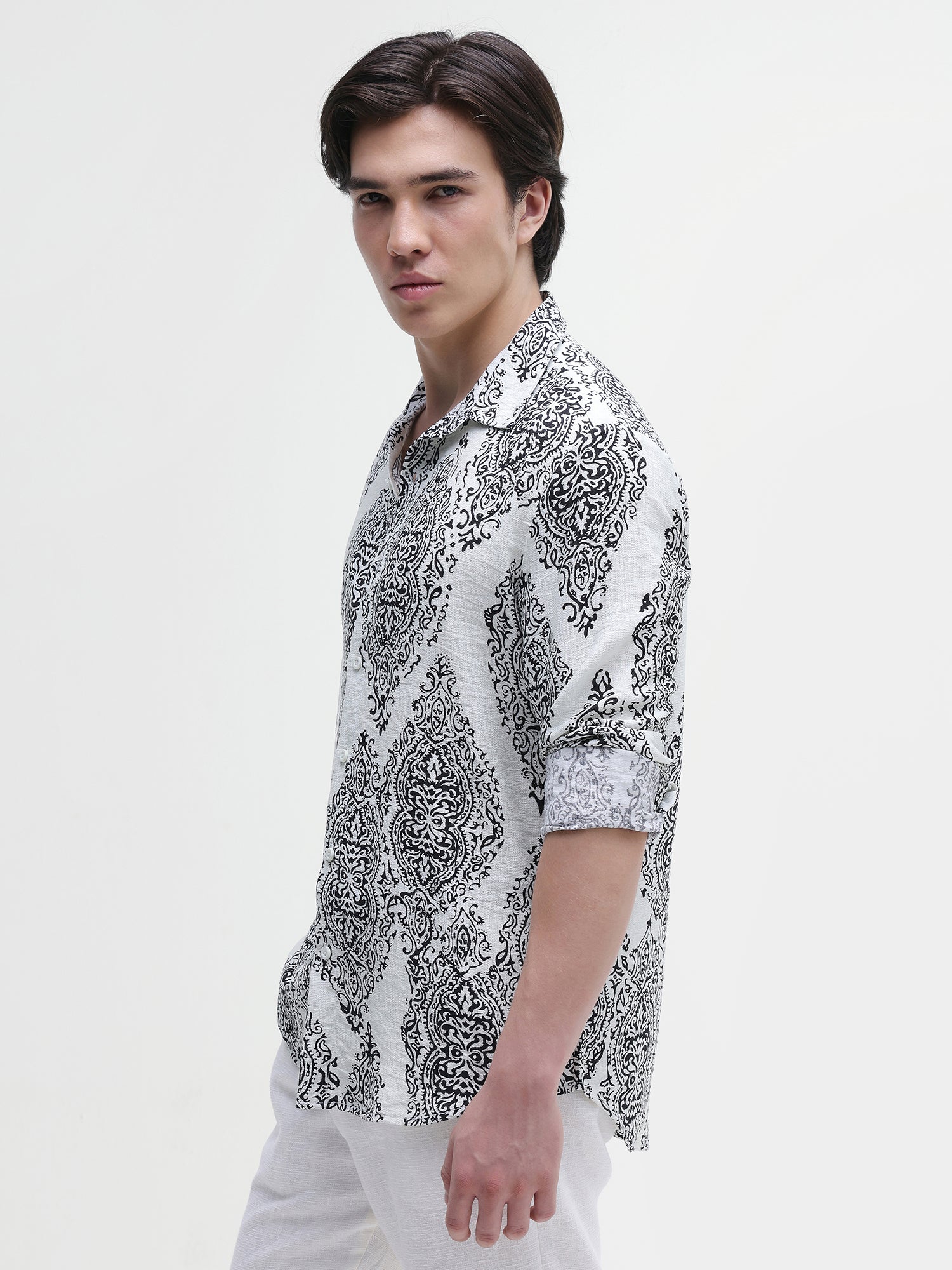 Men White All over Print Shirt