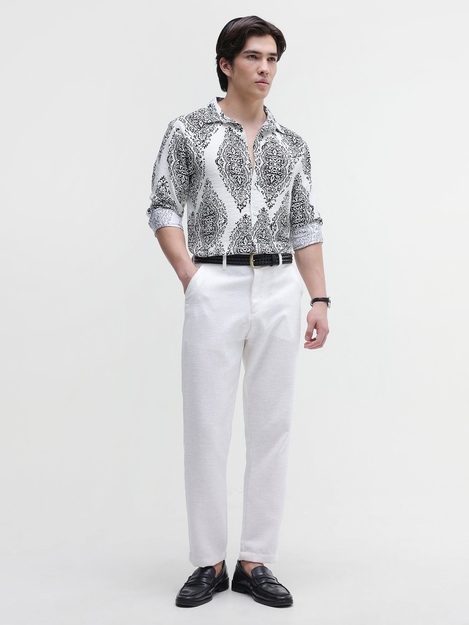 Men White All over Print Shirt